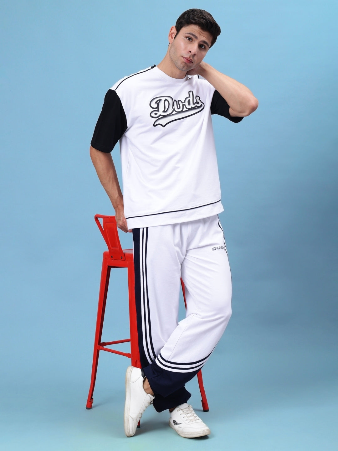 FRENZY CURVE CONTRAST JOGGERS (WHITE-NAVY)