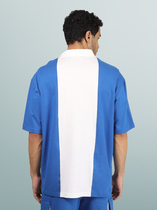 royal blue white oversized polo zipper t shirt