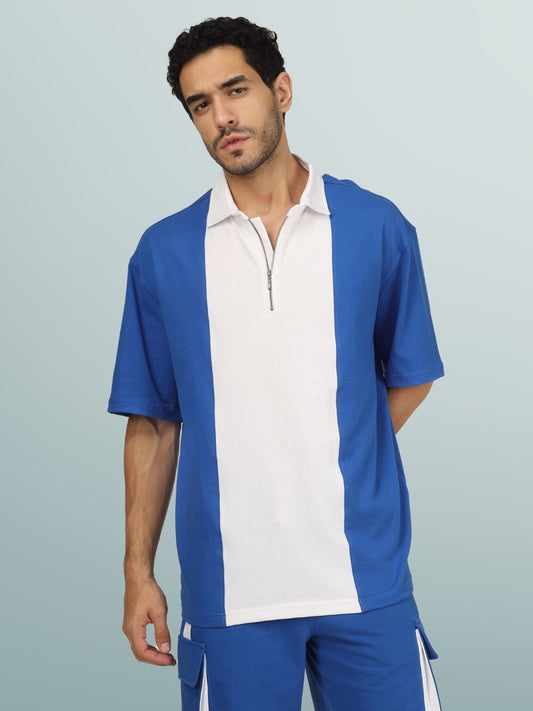 royal blue white oversized polo zipper t shirt