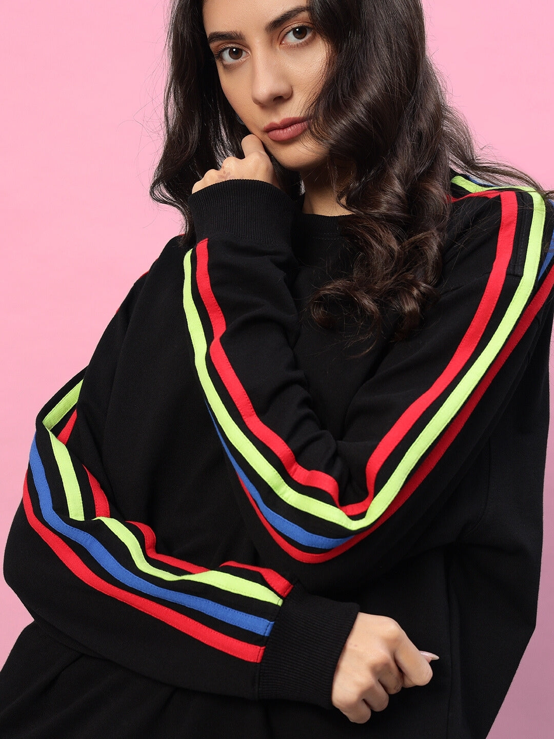 WOMEN'S RAINBOW COLORBLOCK SWEATSHIRT (BLACK)