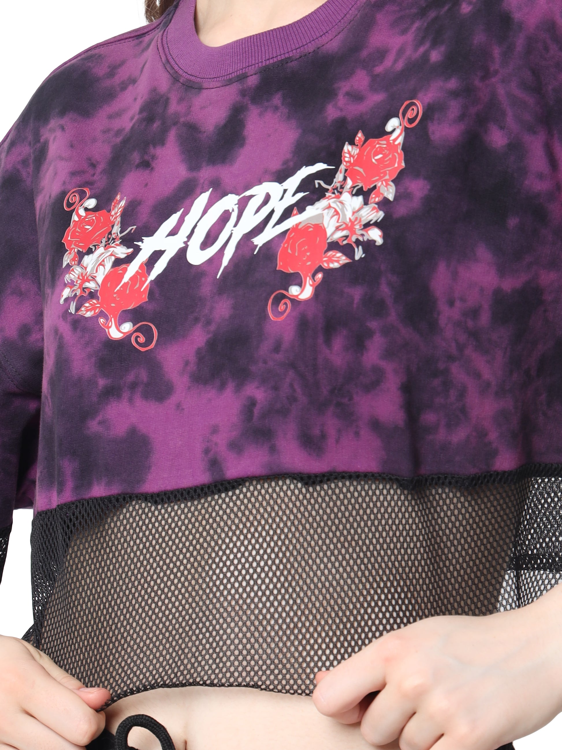 Hope Oversized Cropped T-Shirts (Purple Tie Dye) - Wearduds