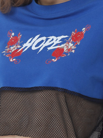 Hope Oversized Cropped T-Shirts (Blue) - Wearduds