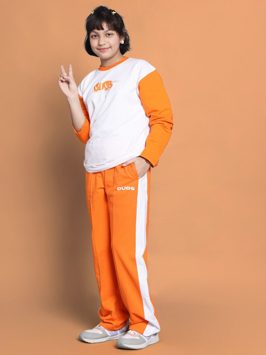 Rock & Roll Over-Sized Sweatshirt For Boys & Girls (White-Orange)