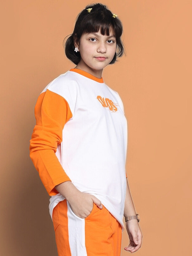 Rock & Roll Over-Sized Sweatshirt For Boys & Girls (White-Orange)