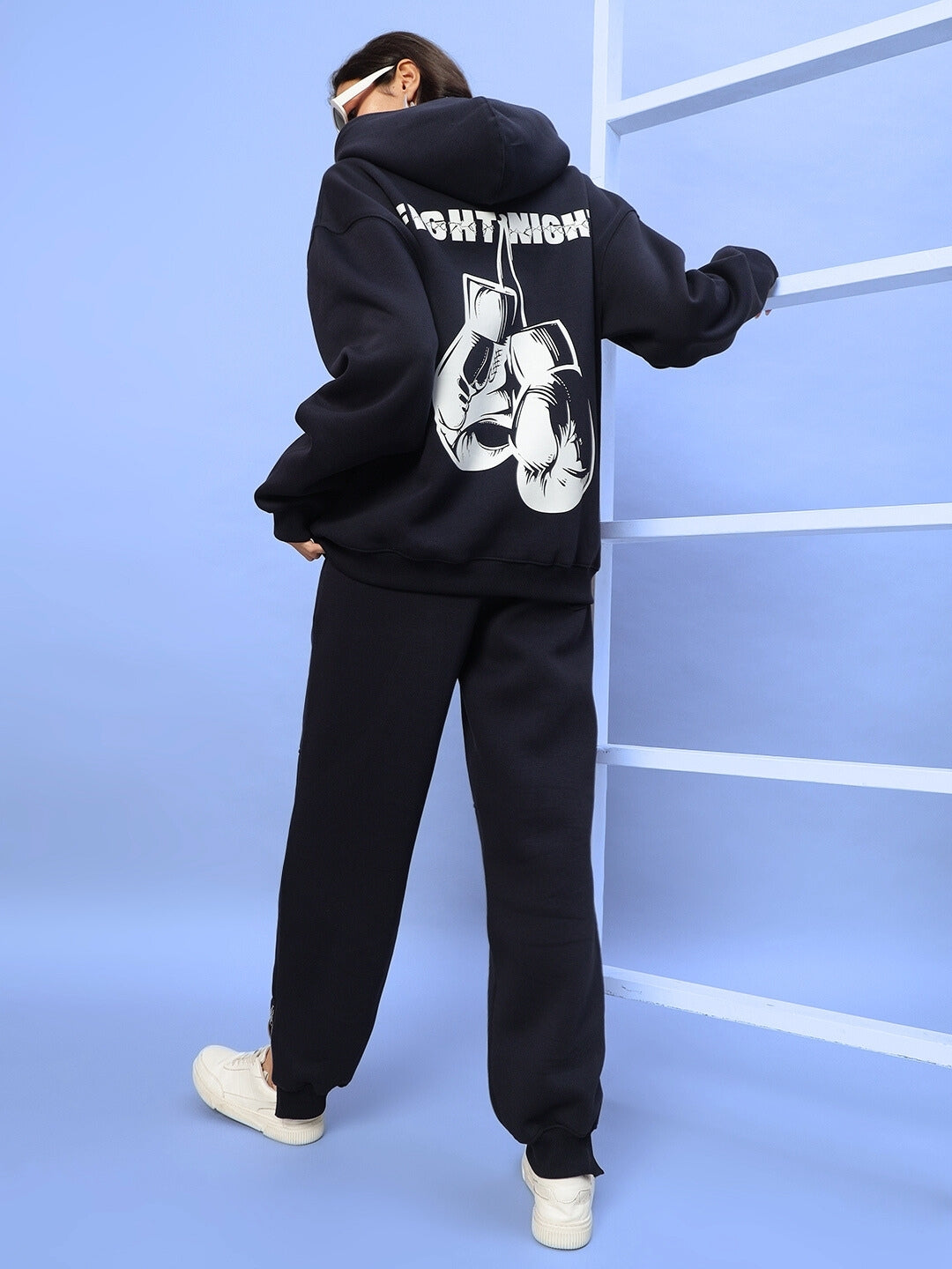 WOMEN'S FIGHT NIGHT FLEECE HOODIE (NAVY BLUE)