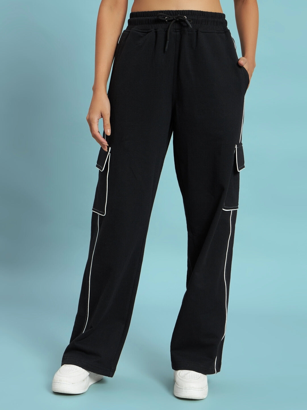 Women's Pedal Contrast Stitch Cargo Pant (Black)