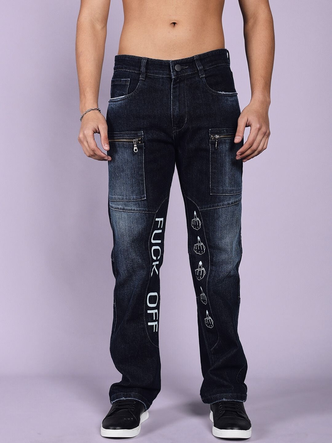 FUCK OFF REGULAR FIT DENIM JEANS (BLUE)