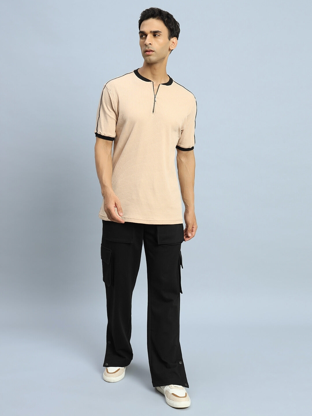 Filipino Zipper Regular Fit T-Shirt (Beige)