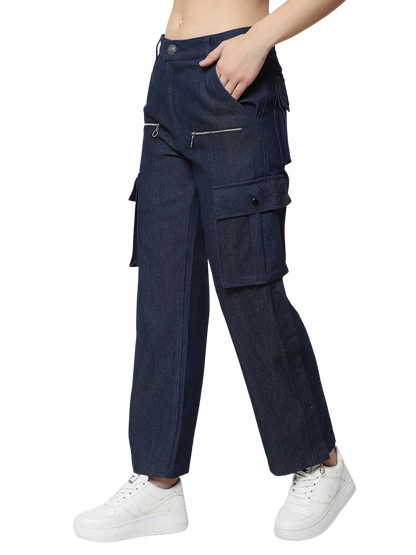 8 Pocket Denim Cargo Pants (Blue) - Wearduds