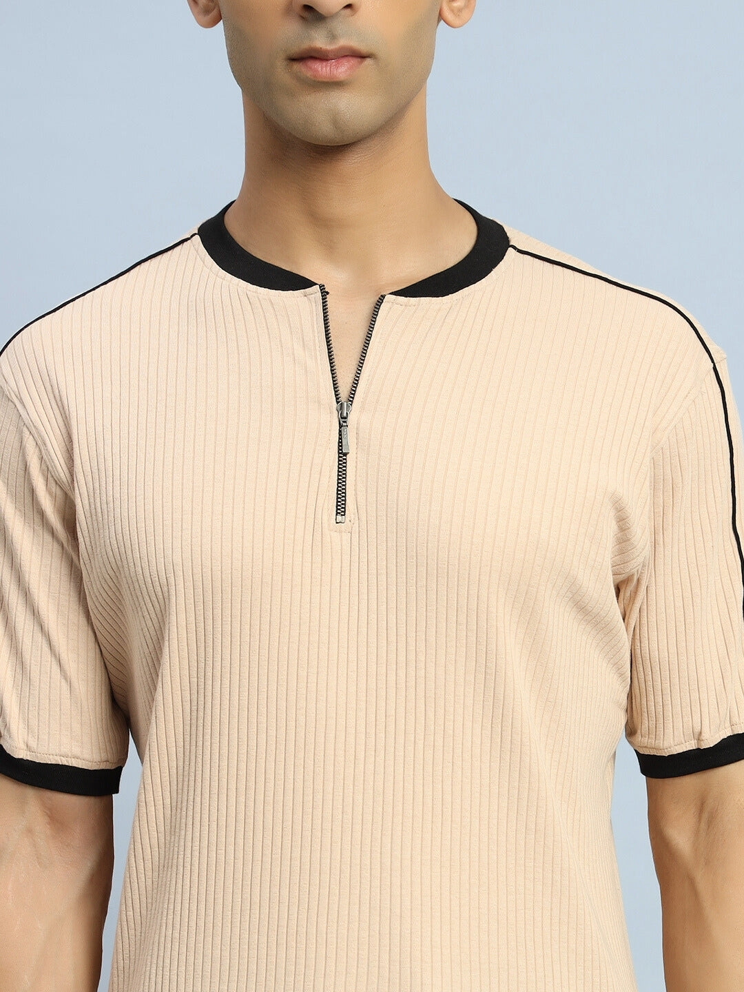 Filipino Zipper Regular Fit T-Shirt (Beige)