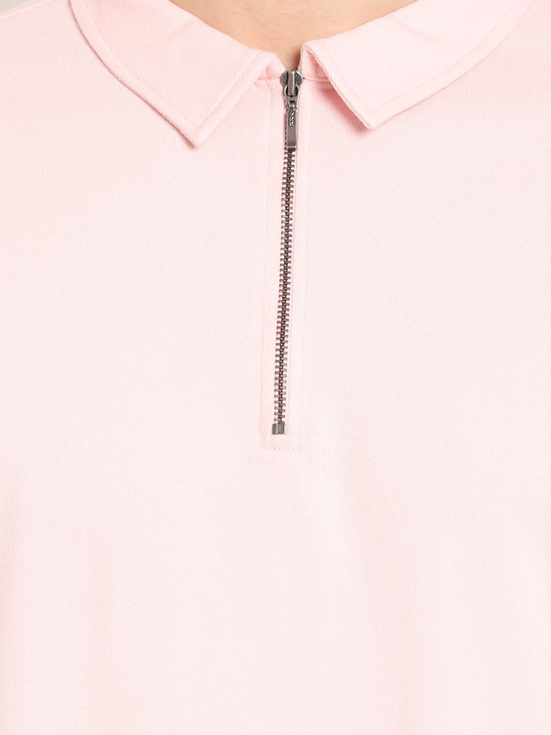 Blush Pink Polo Neck Zipper T-Shirt - Wearduds