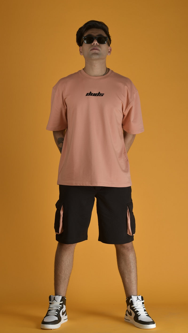 Abstract Face Over-Sized T-Shirt (Peach) - Wearduds