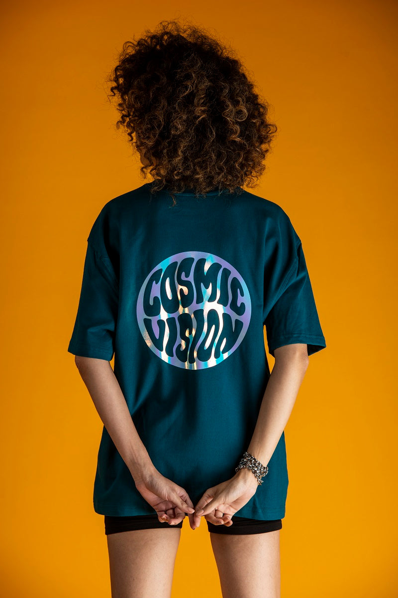 Cosmic Vision Reflective Print Over-Sized T-Shirt (Dark Teal) - Wearduds