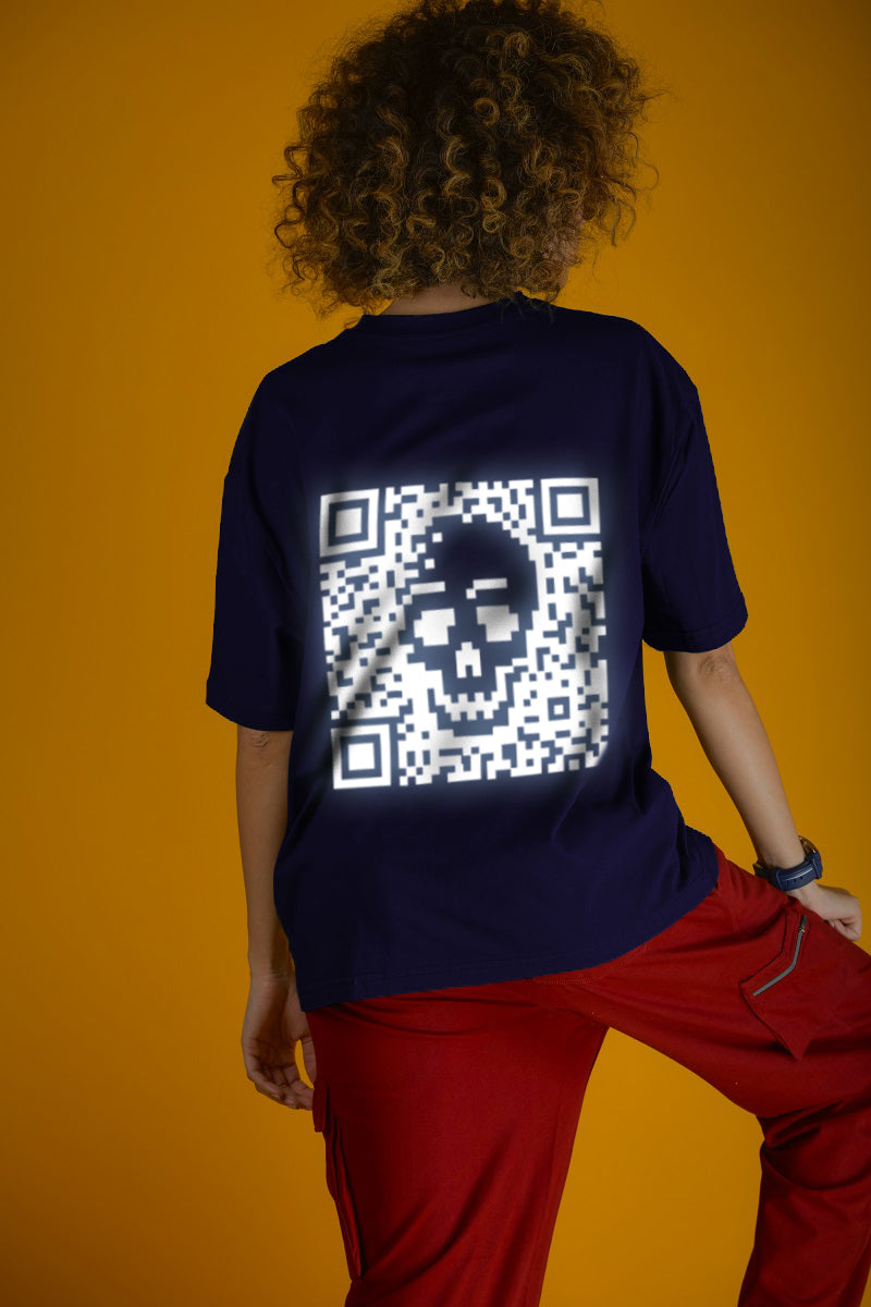 Skull Scanner Reflector Over-Sized T-Shirt (Navy Blue) - Wearduds