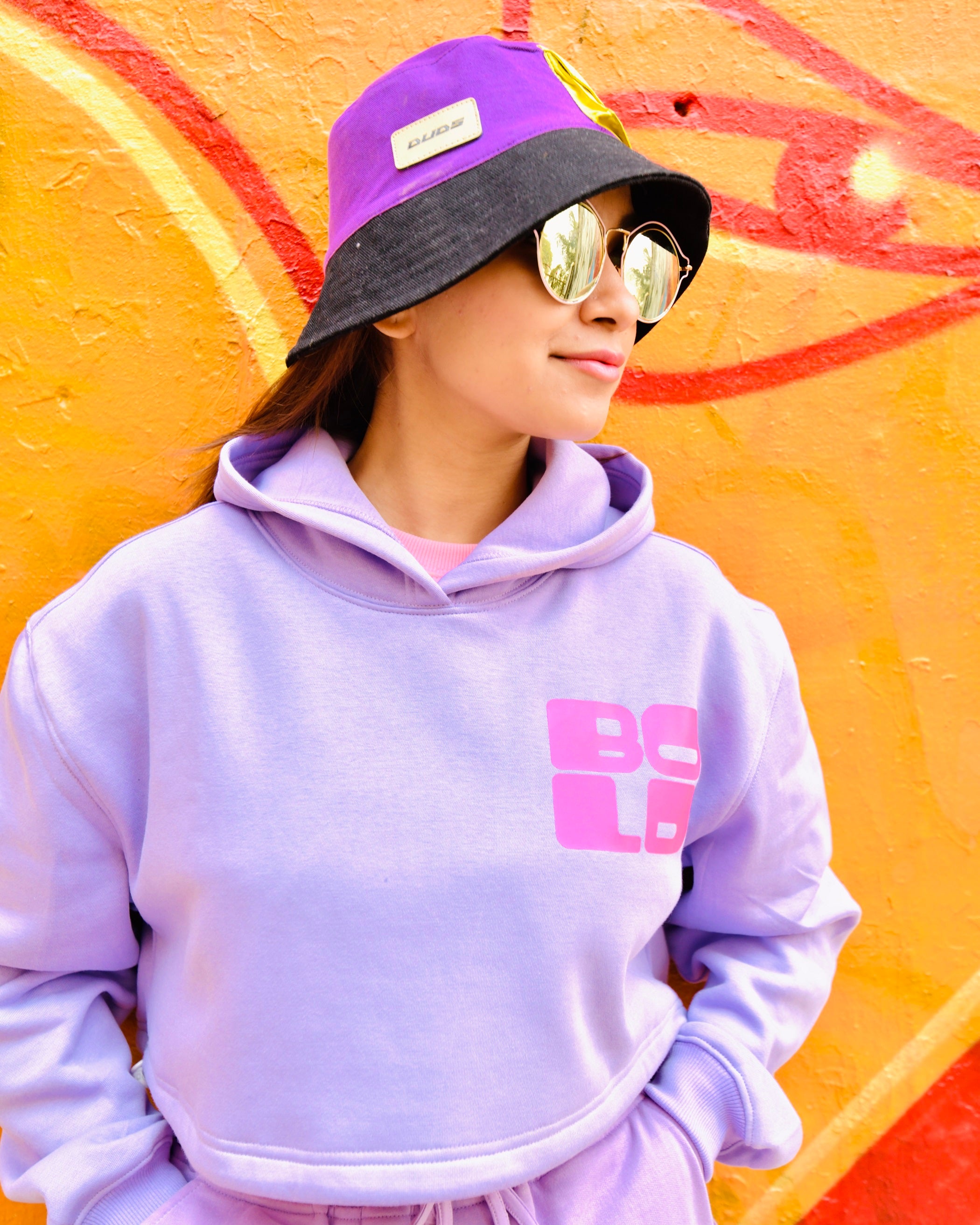 Bold Over Sized Crop Hoodies Lavender