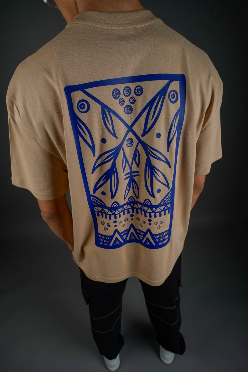 Indigo Printed Over-Sized T-Shirt (Nude) - Wearduds