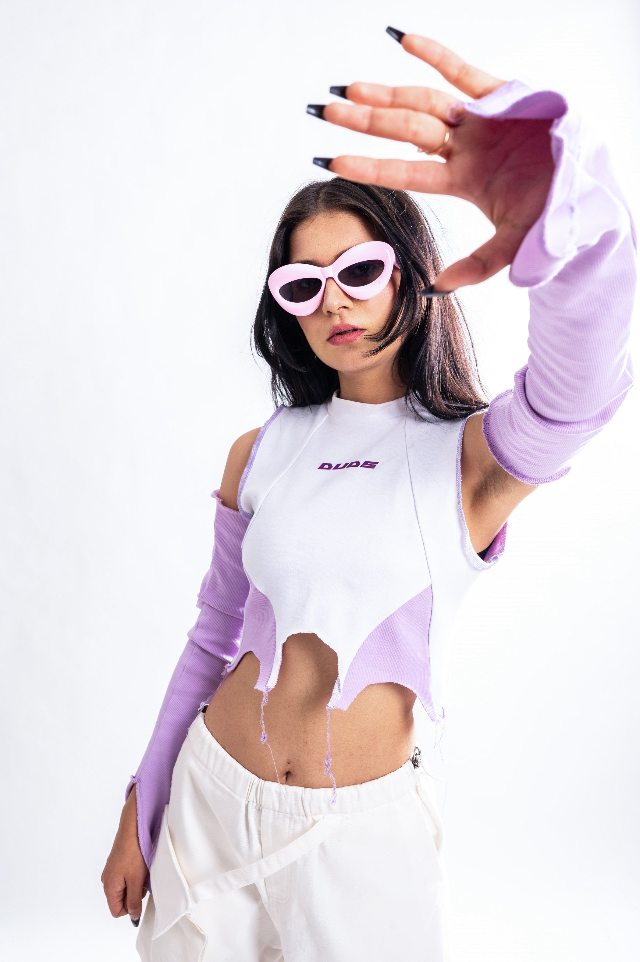 Color Block Crop Top With Long Sleeve - Wearduds