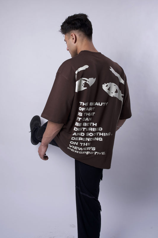 beauty of art over sized t shirt brown