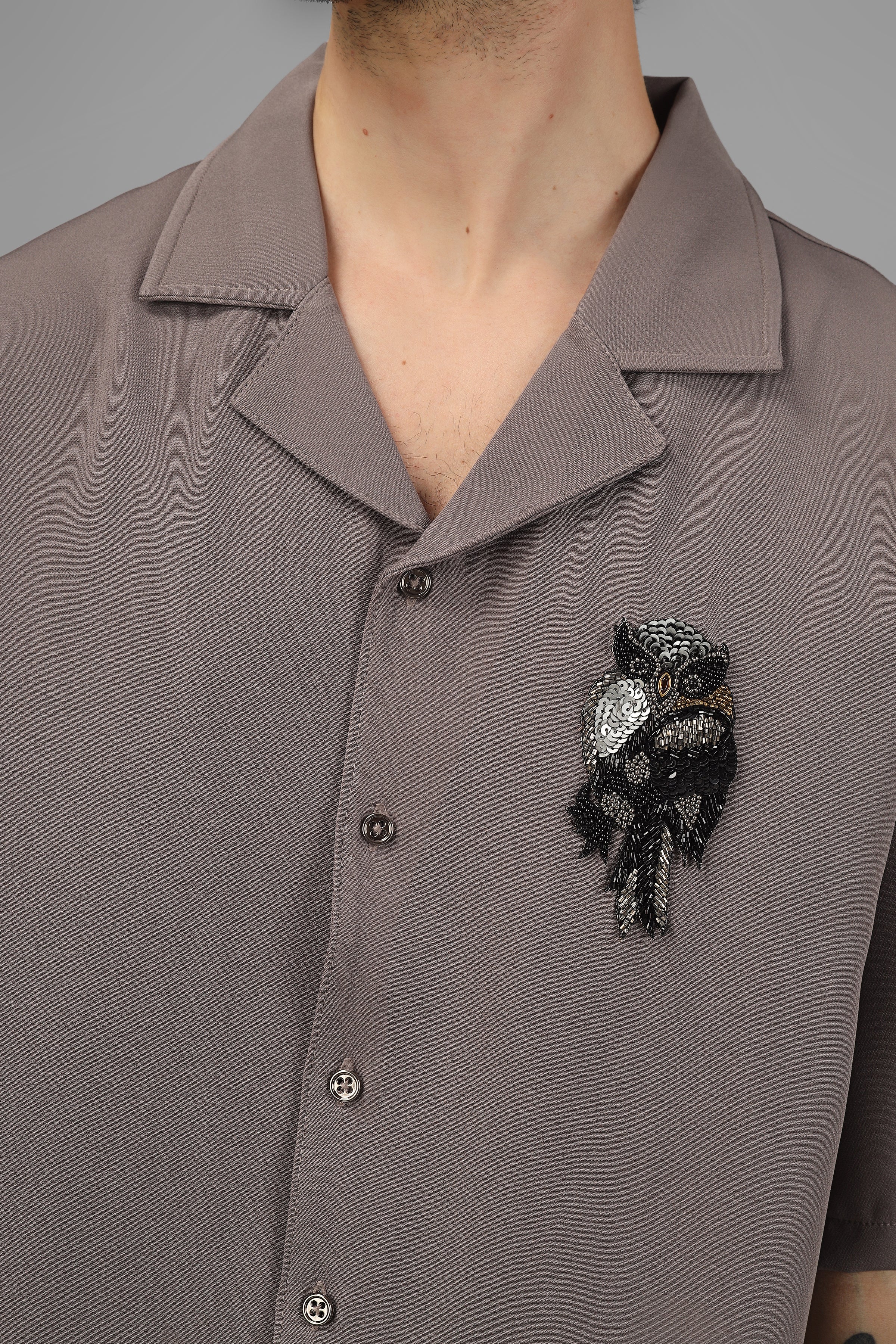 Embellished Owl Designer Shirt (Cuban Collar) - Wearduds