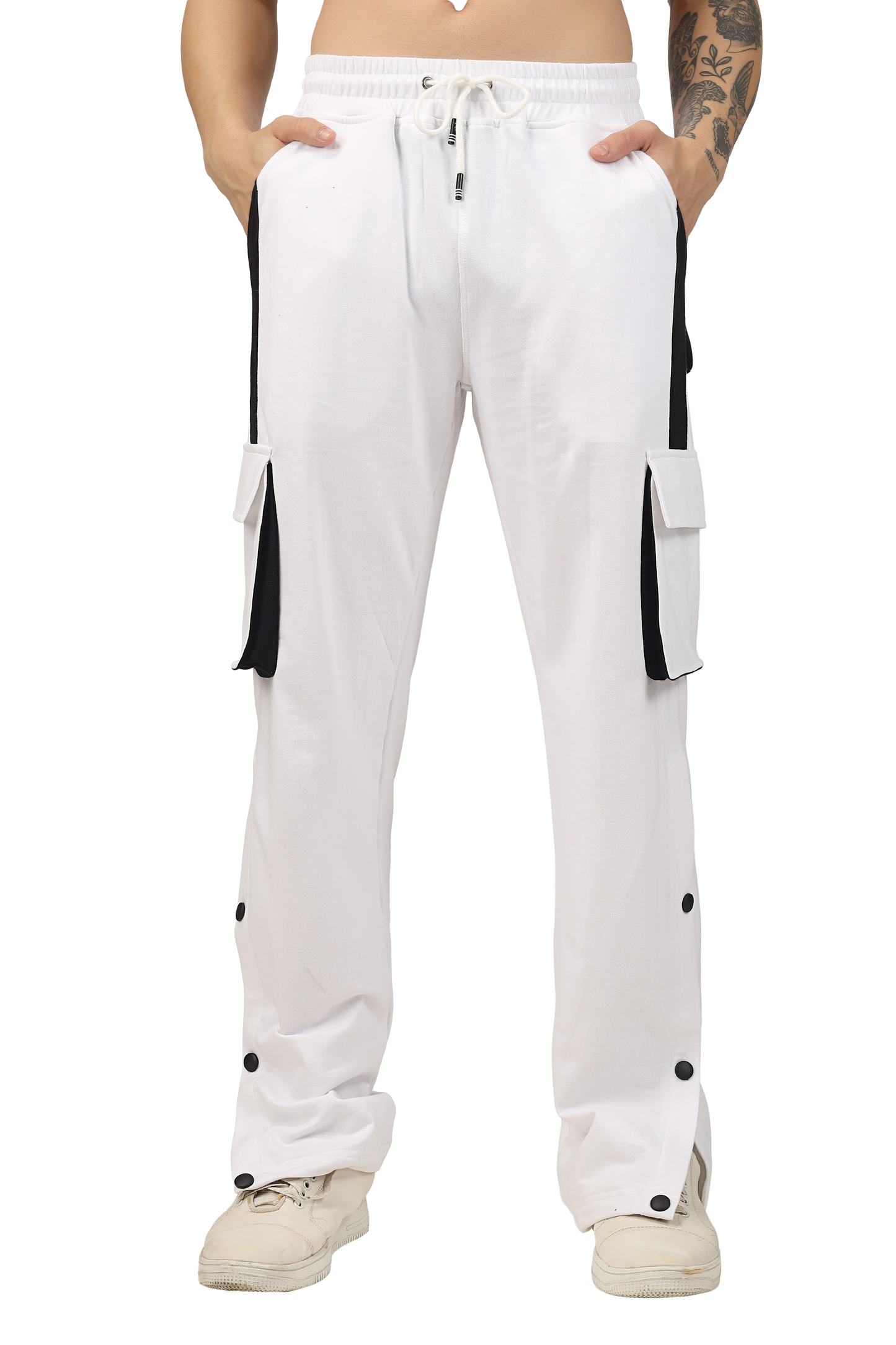 6 Pocket Cargo Pant White & Black Highlighter - Wearduds