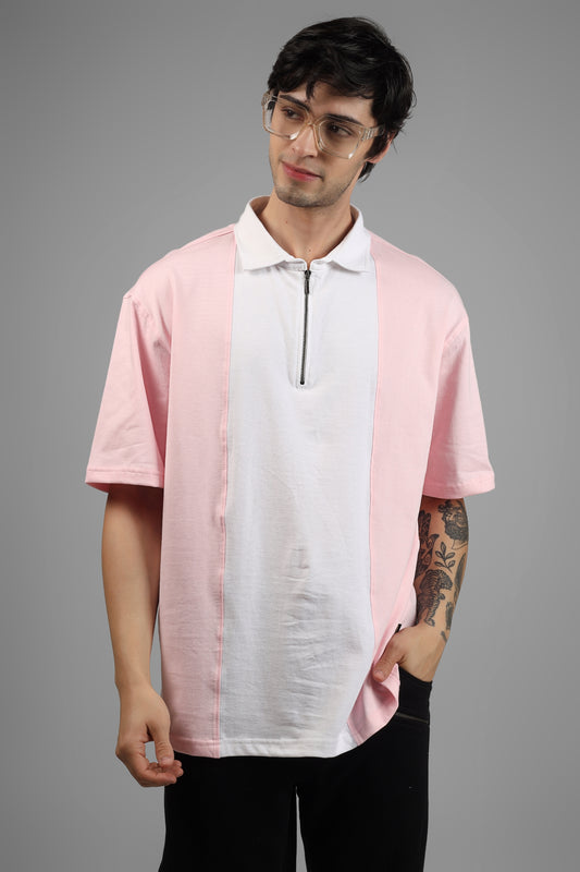 oversized polo neck zipper t shirt