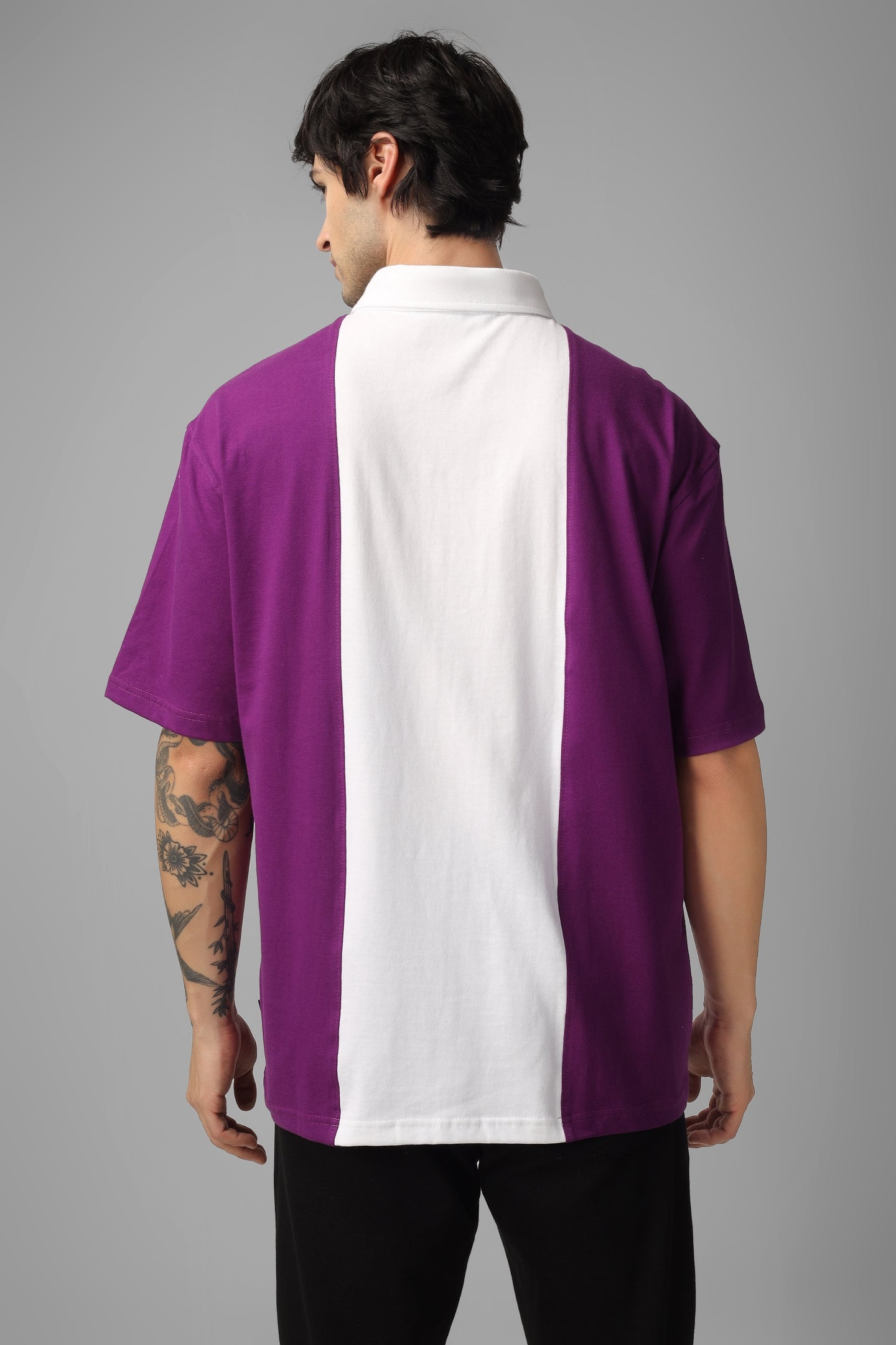 Purple & White Oversized Polo Zipper T-Shirt - Wearduds