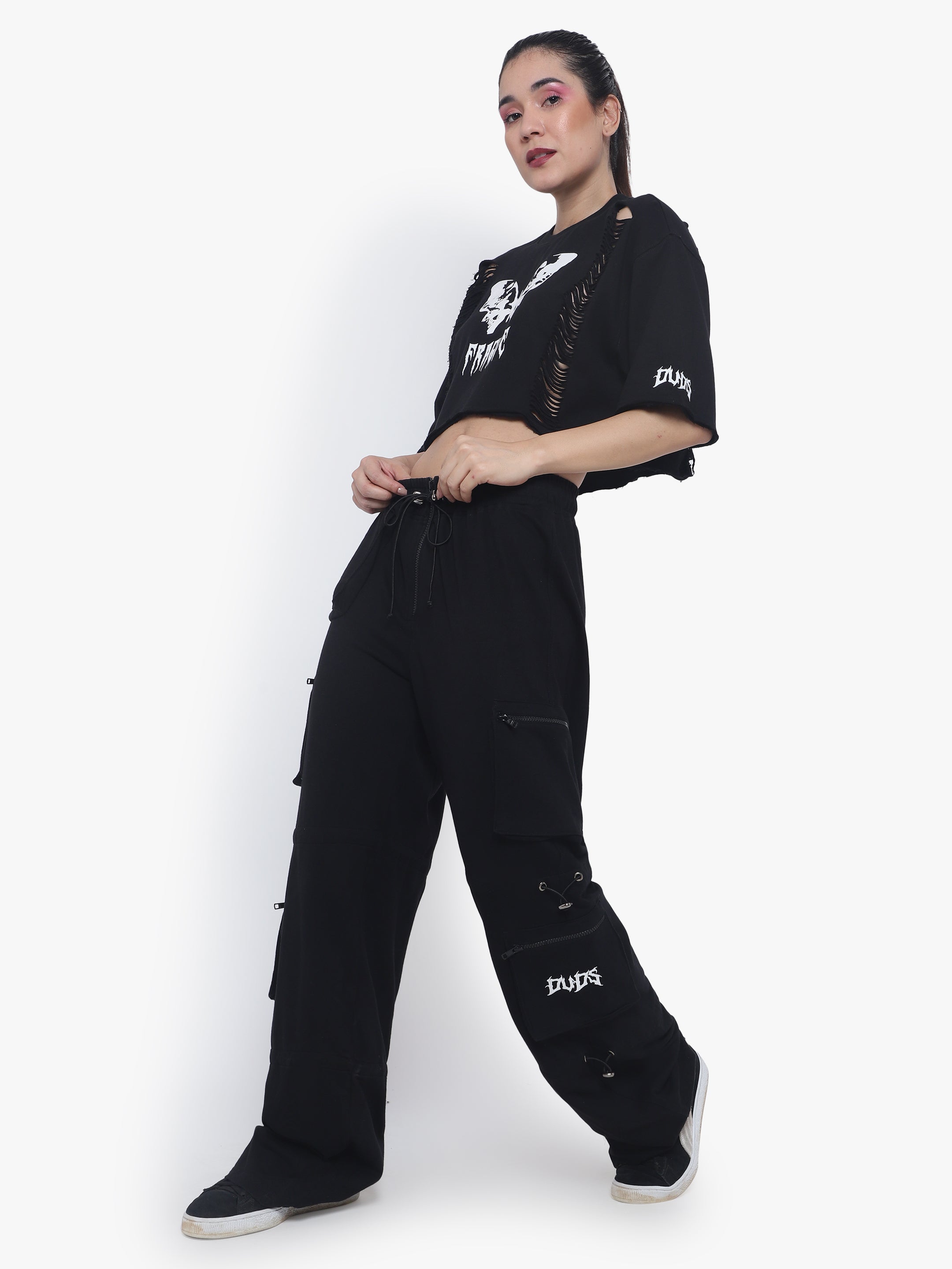 Fragile Oversized Cropped T-Shirts (Black) - Wearduds