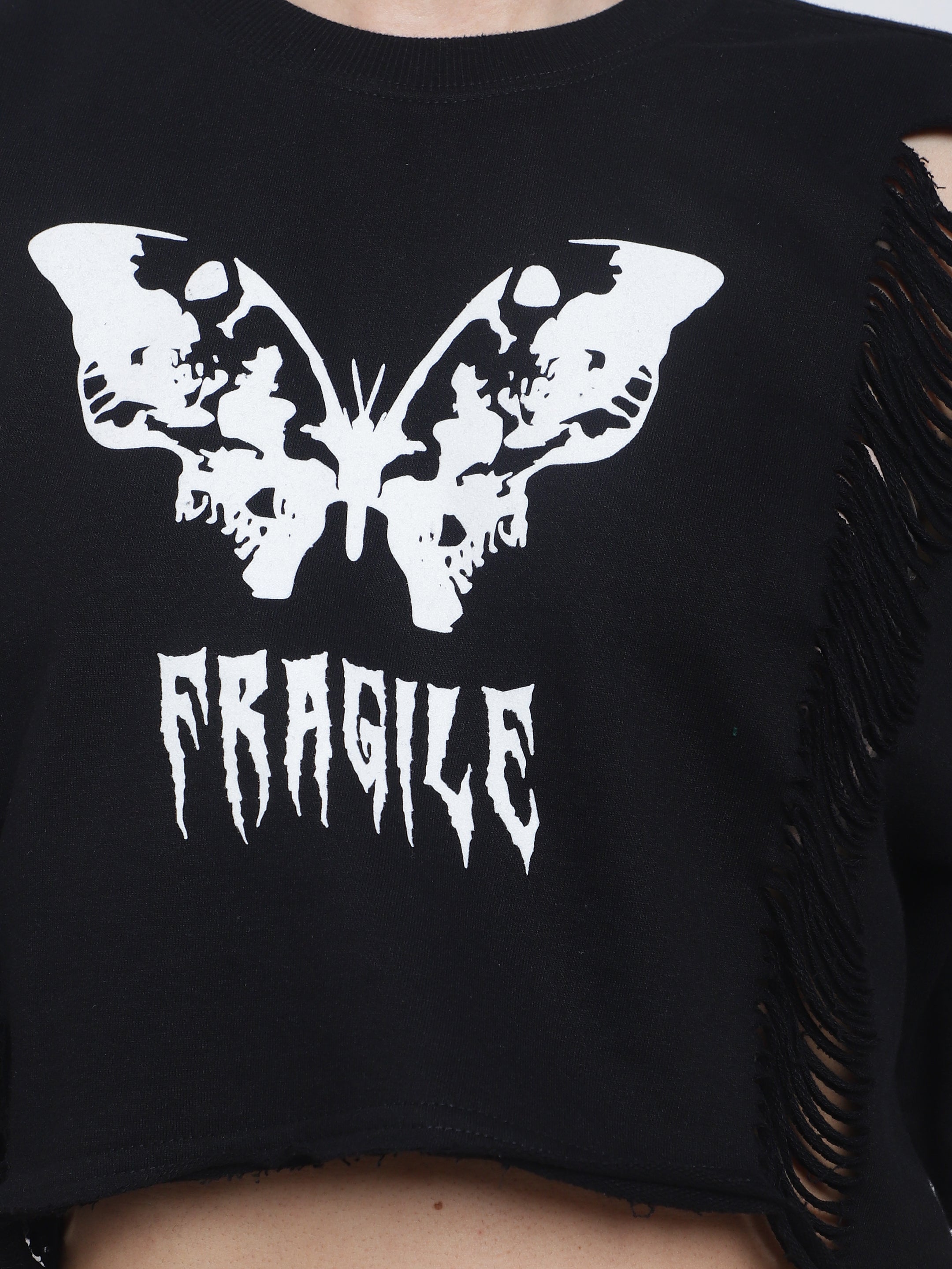 Fragile Oversized Cropped T-Shirts (Black) - Wearduds