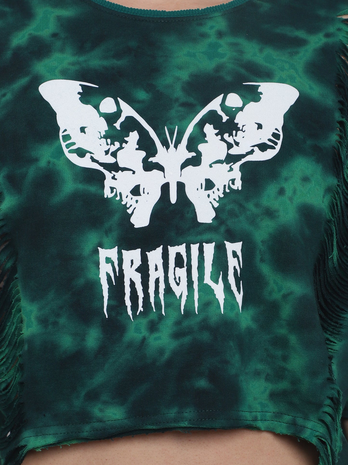 Fragile Oversized Cropped T-Shirts (Green Tie Dye) - Wearduds