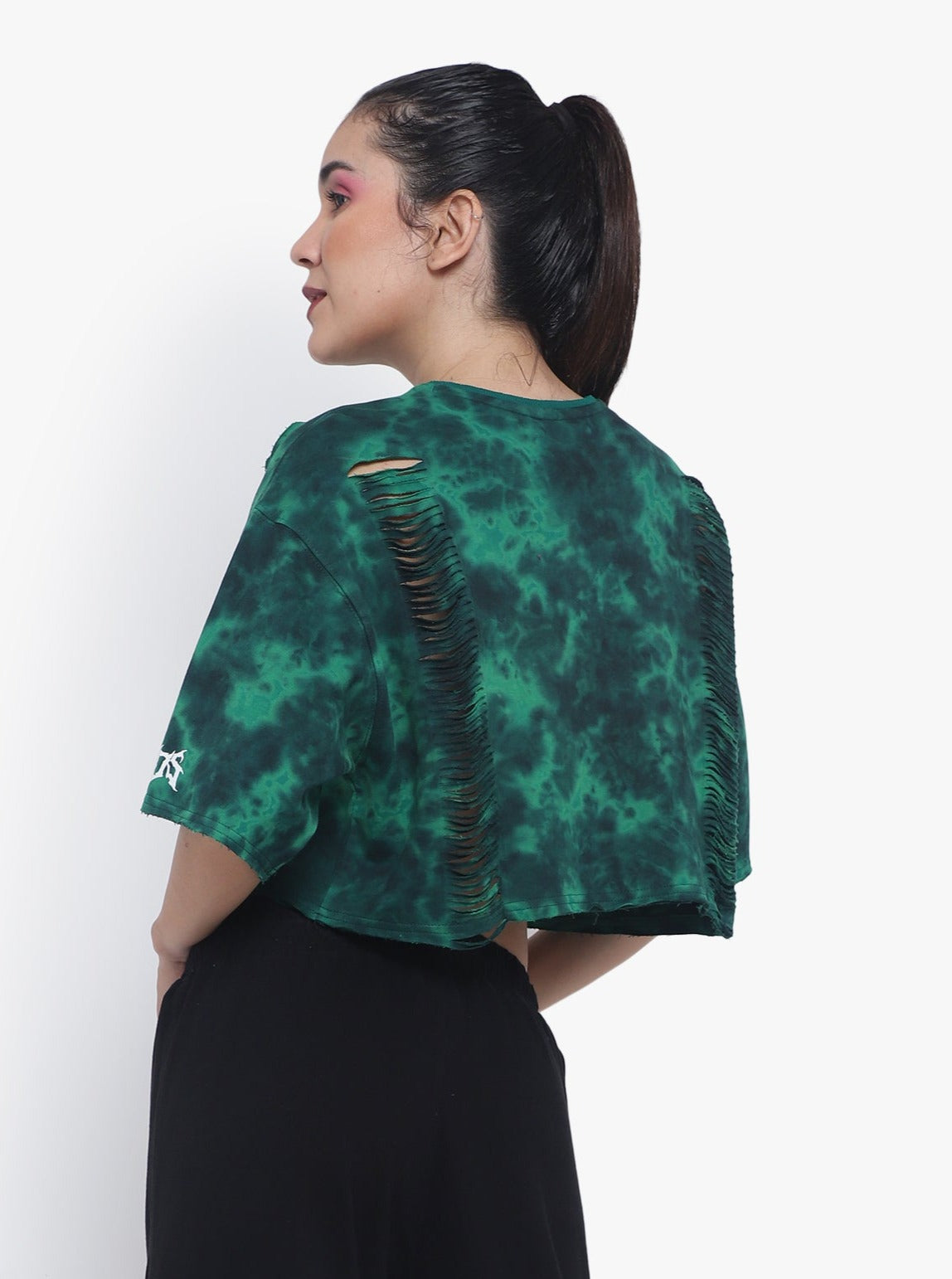 Fragile Oversized Cropped T-Shirts (Green Tie Dye) - Wearduds