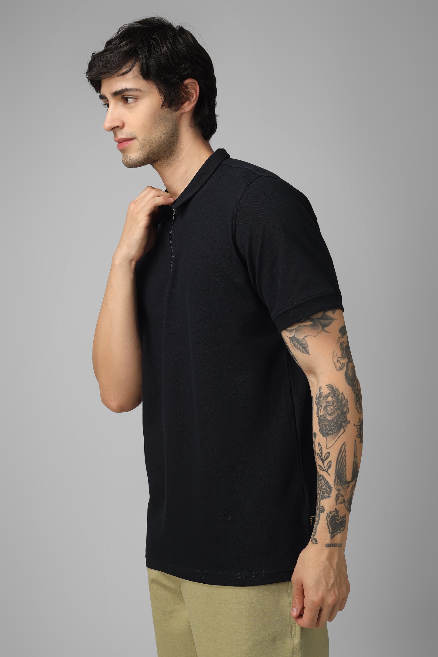 Black Polo Neck Zipper T-Shirt - Wearduds