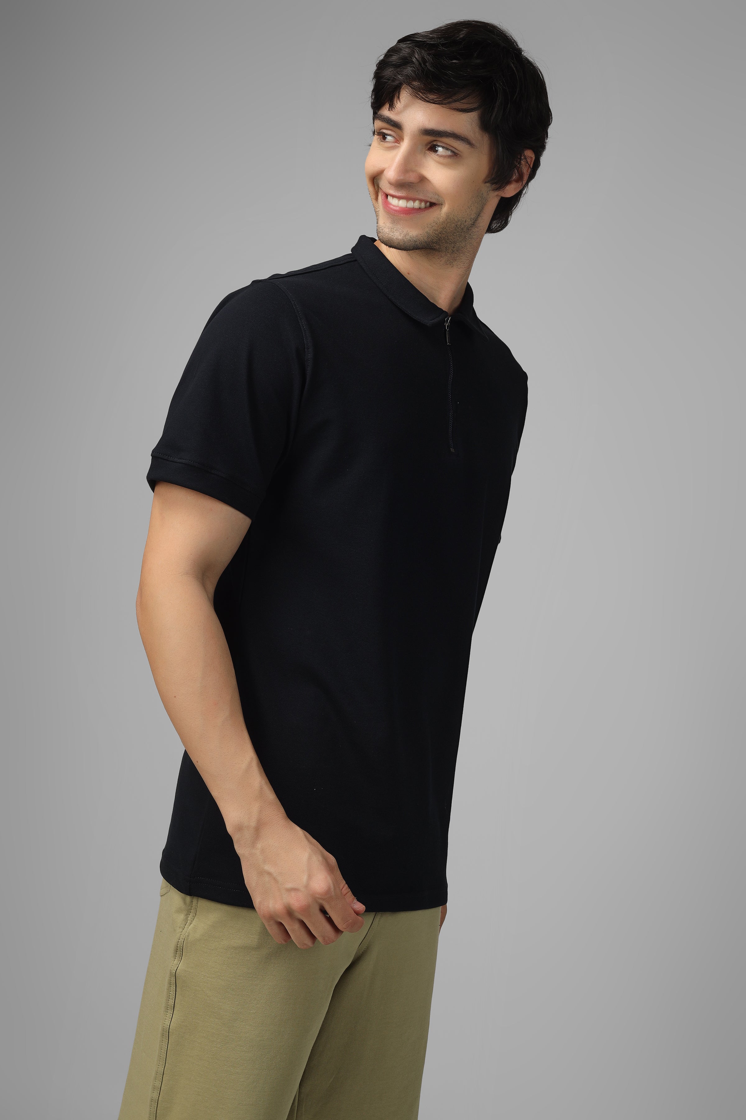 Black Polo Neck Zipper T-Shirt - Wearduds