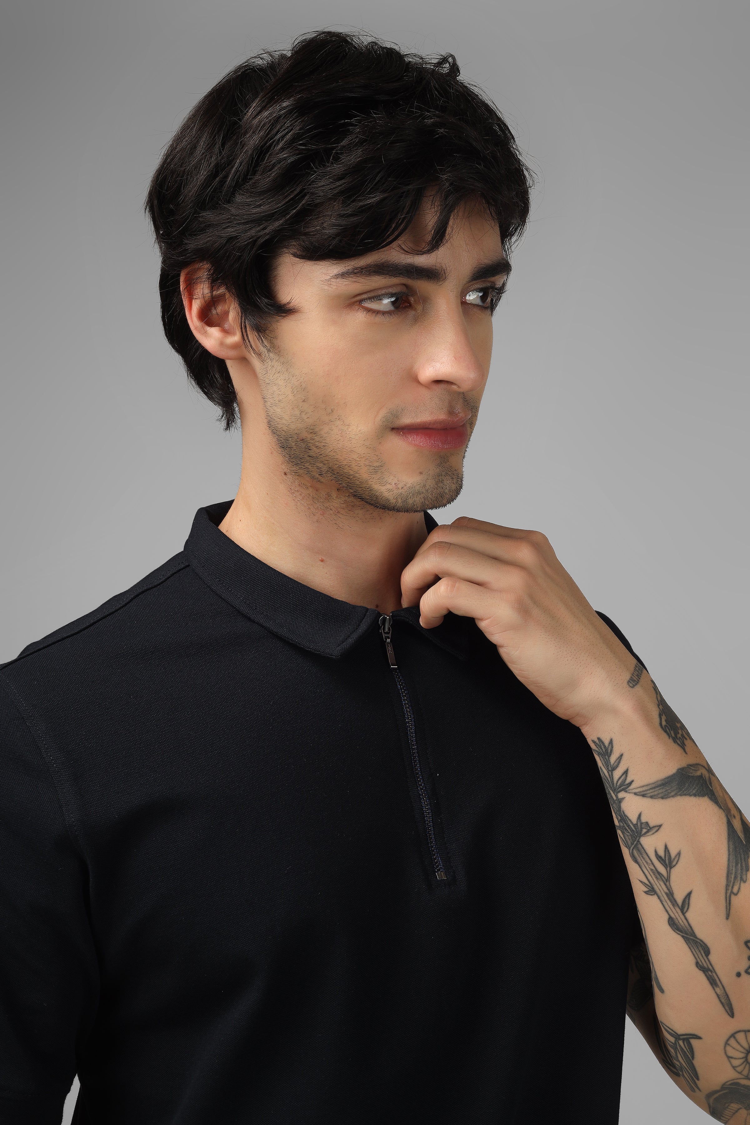 Black Polo Neck Zipper T-Shirt - Wearduds