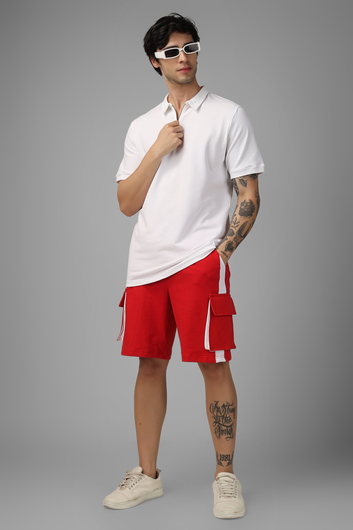 Regular Fit Cargo Shorts (Red & White) - Wearduds