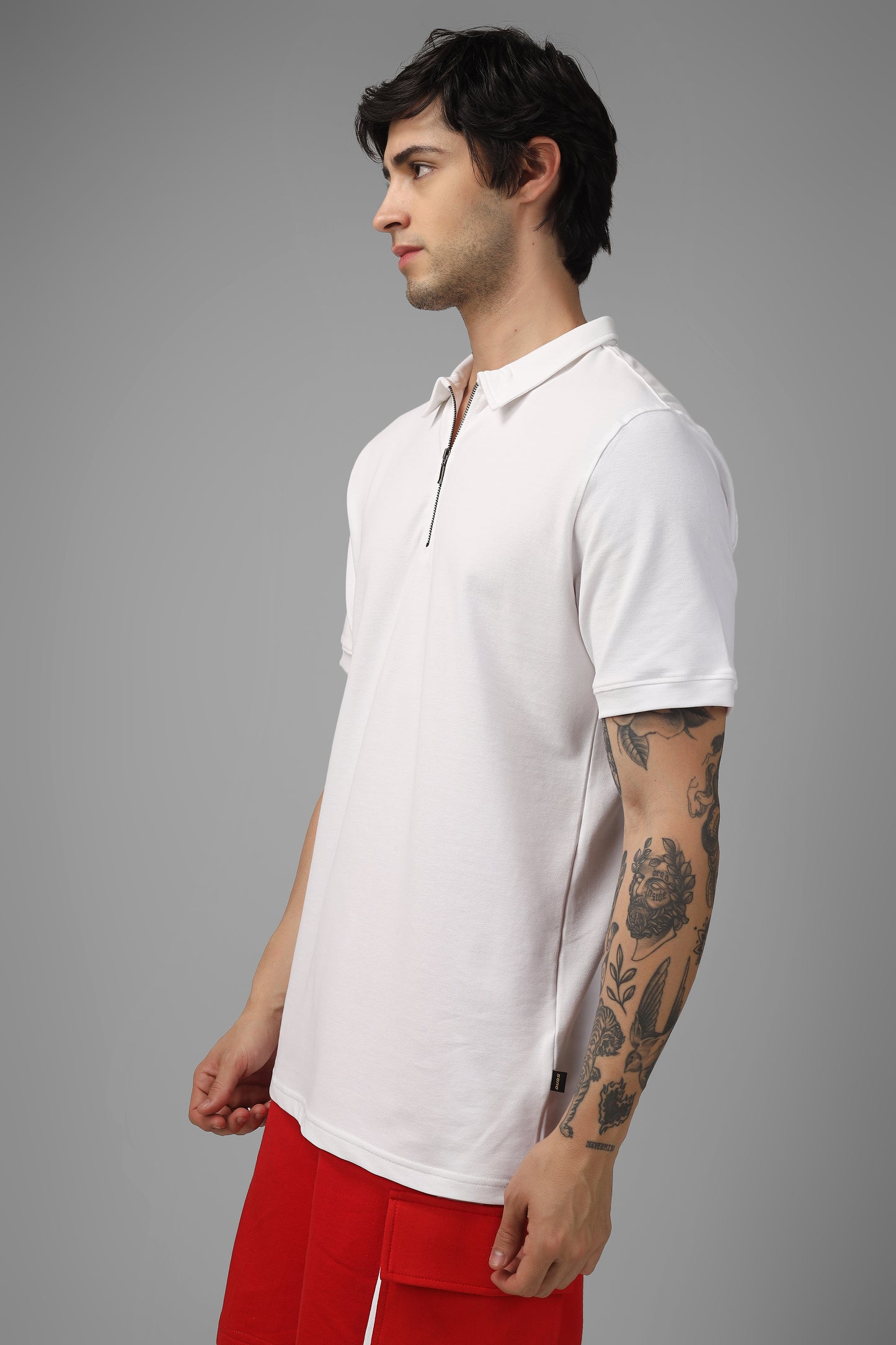White Polo Neck Zipper T-Shirt - Wearduds
