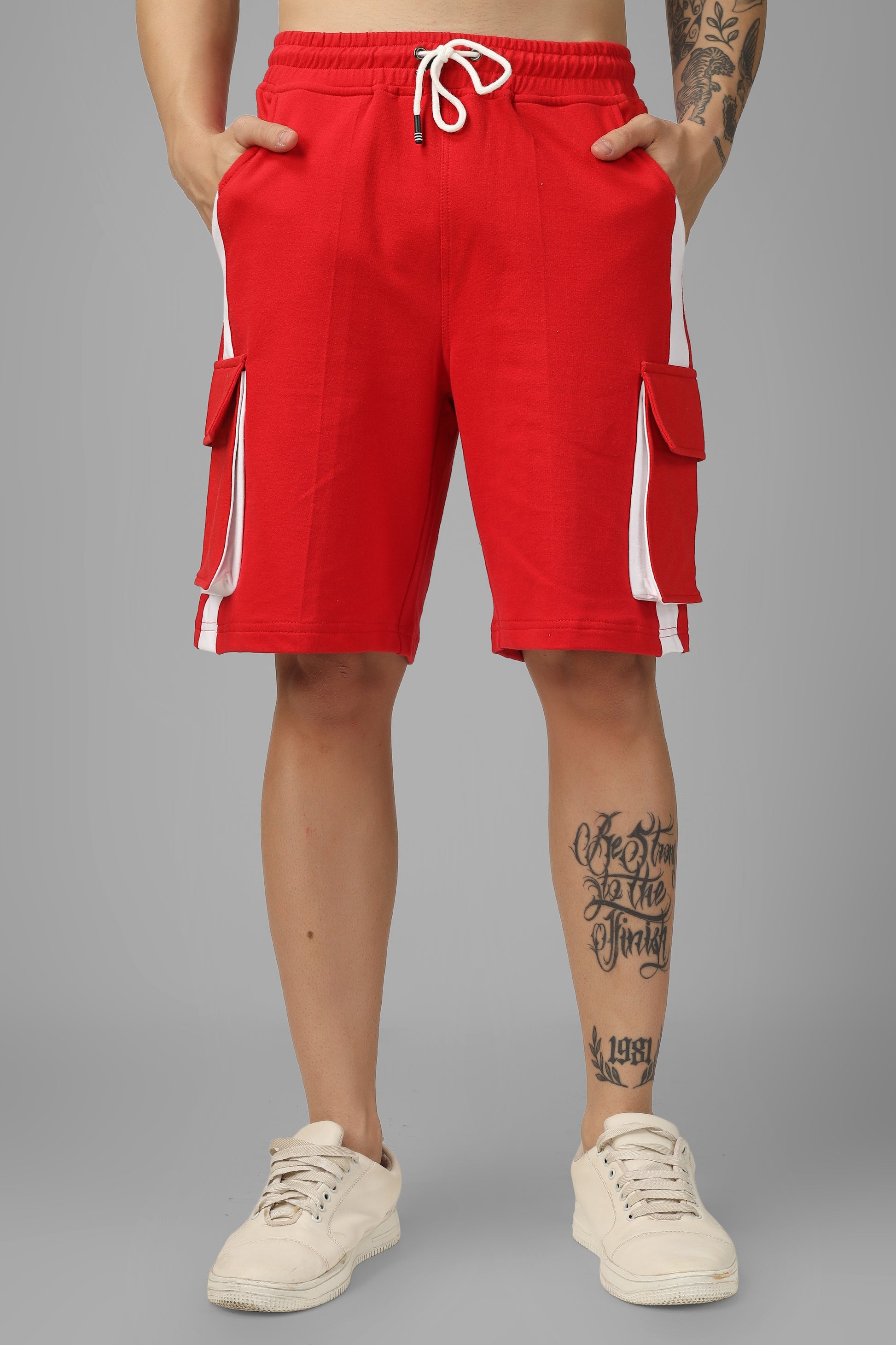 Regular Fit Cargo Shorts (Red & White) - Wearduds