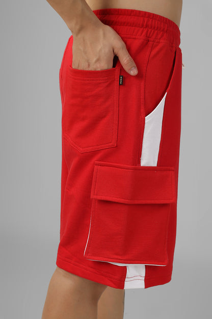Regular Fit Cargo Shorts (Red & White) - Wearduds