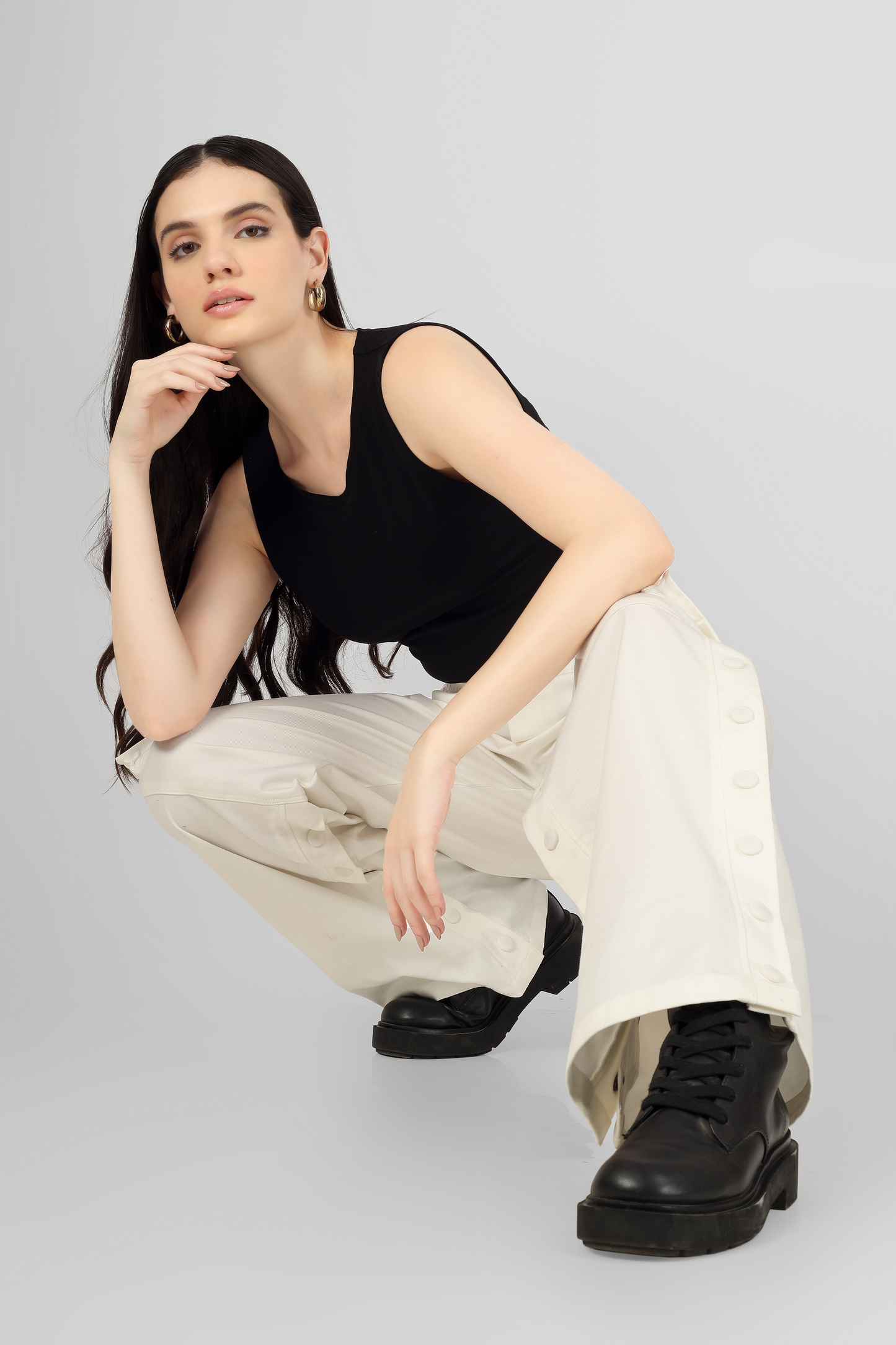 Side Slit Button Cargo pants White - Wearduds