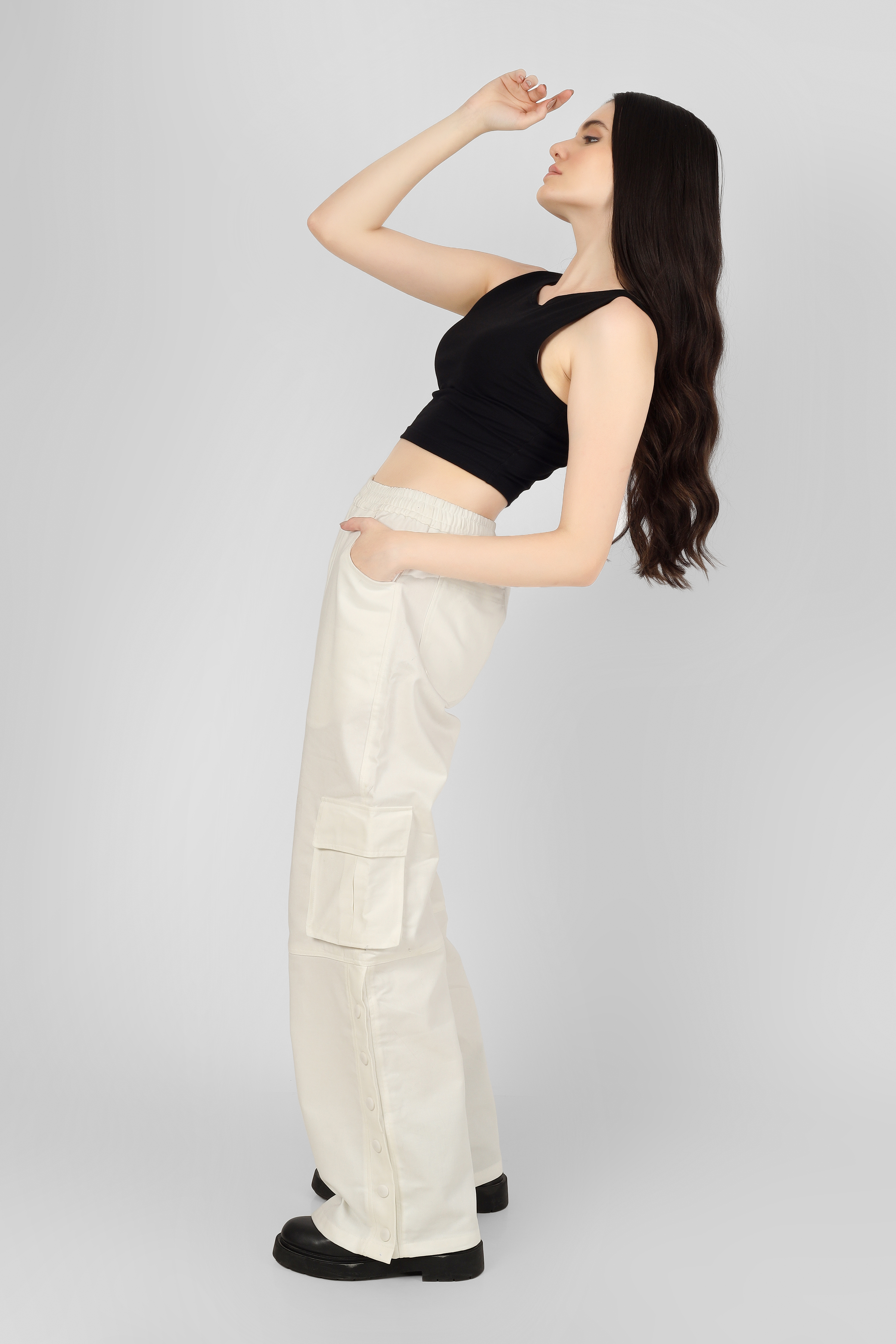 Side Slit Button Cargo pants White - Wearduds