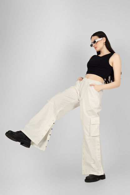 Side Slit Button Cargo pants White - Wearduds