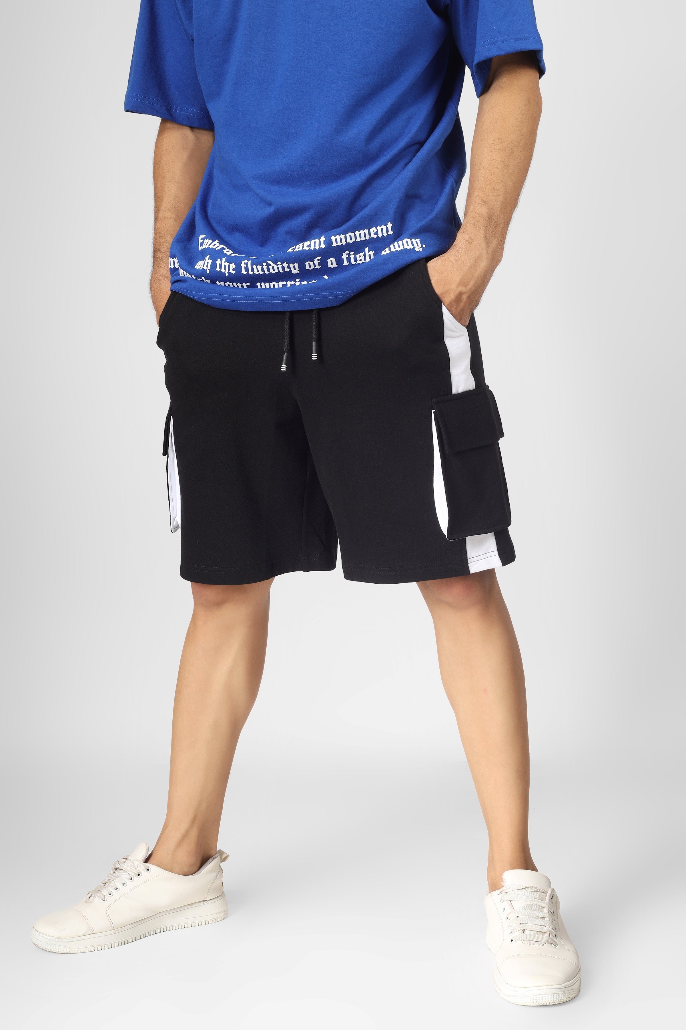 Regular Fit Cargo Shorts (Black & White) - Wearduds