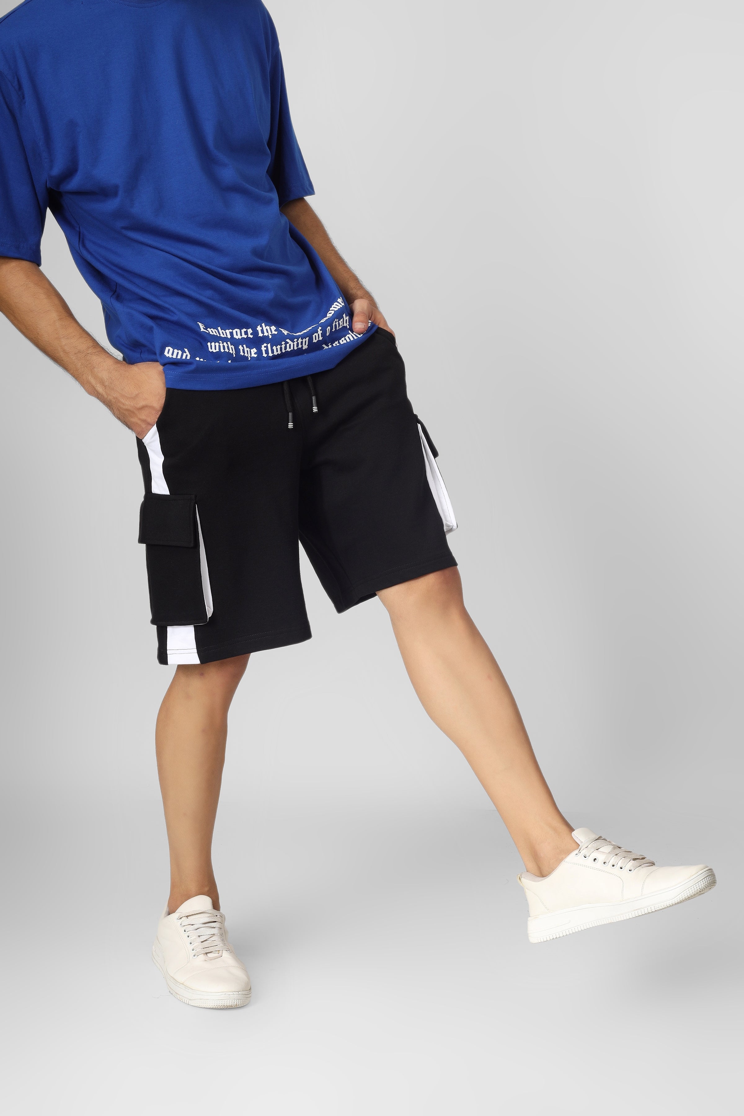 Regular Fit Cargo Shorts (Black & White) - Wearduds