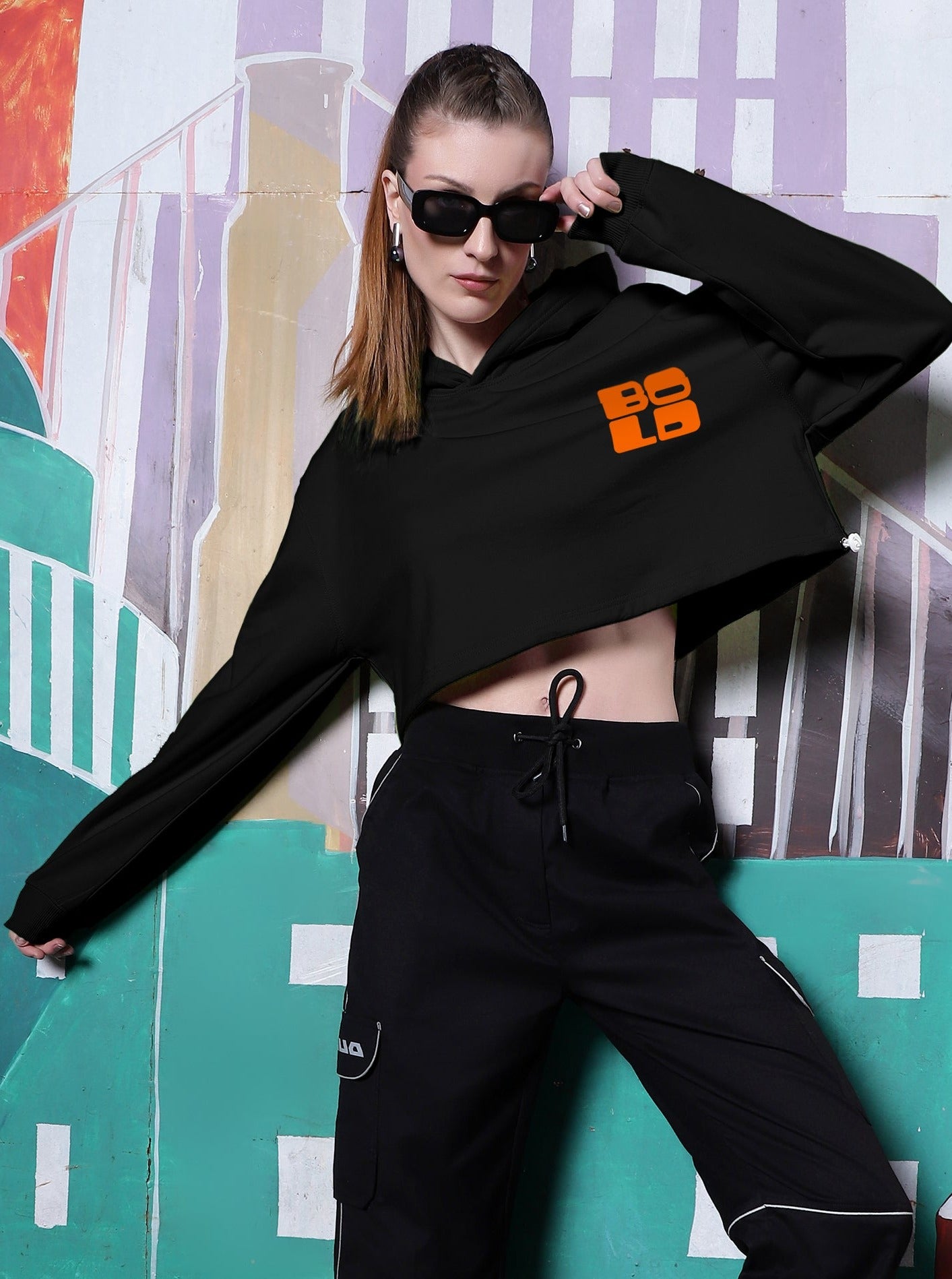 Bold Over- Sized Crop Hoodies (Black) - Wearduds