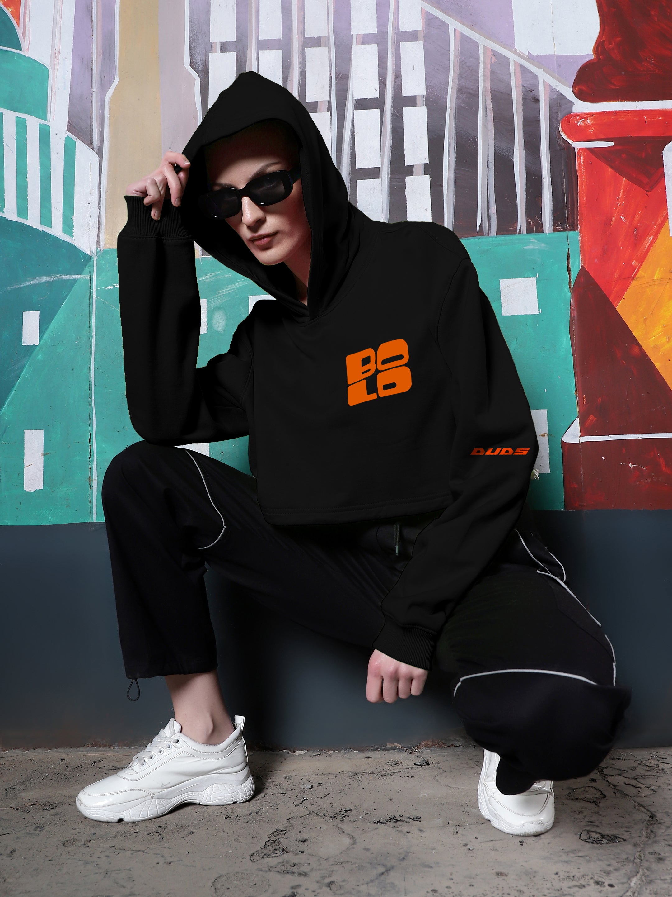 Bold Over- Sized Crop Hoodies (Black) - Wearduds