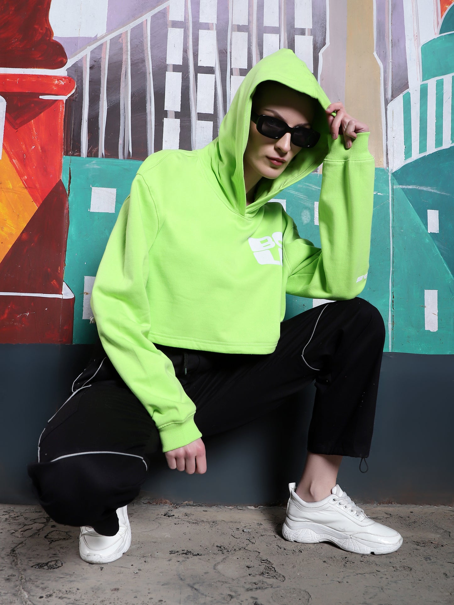 Bold Over- Sized Crop Hoodies (Neon Green) - Wearduds