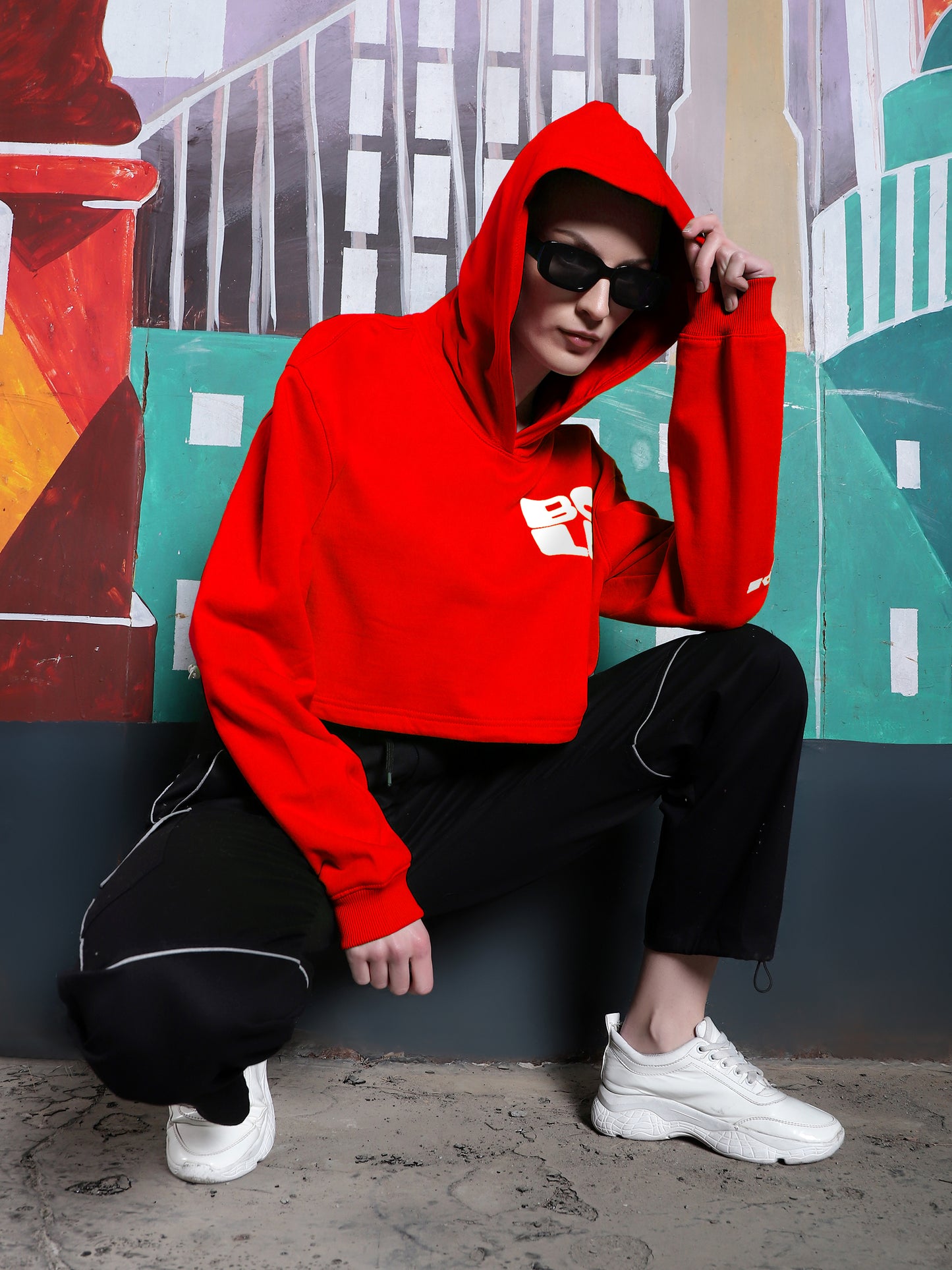 Bold Over- Sized Crop Hoodies (Red) - Wearduds