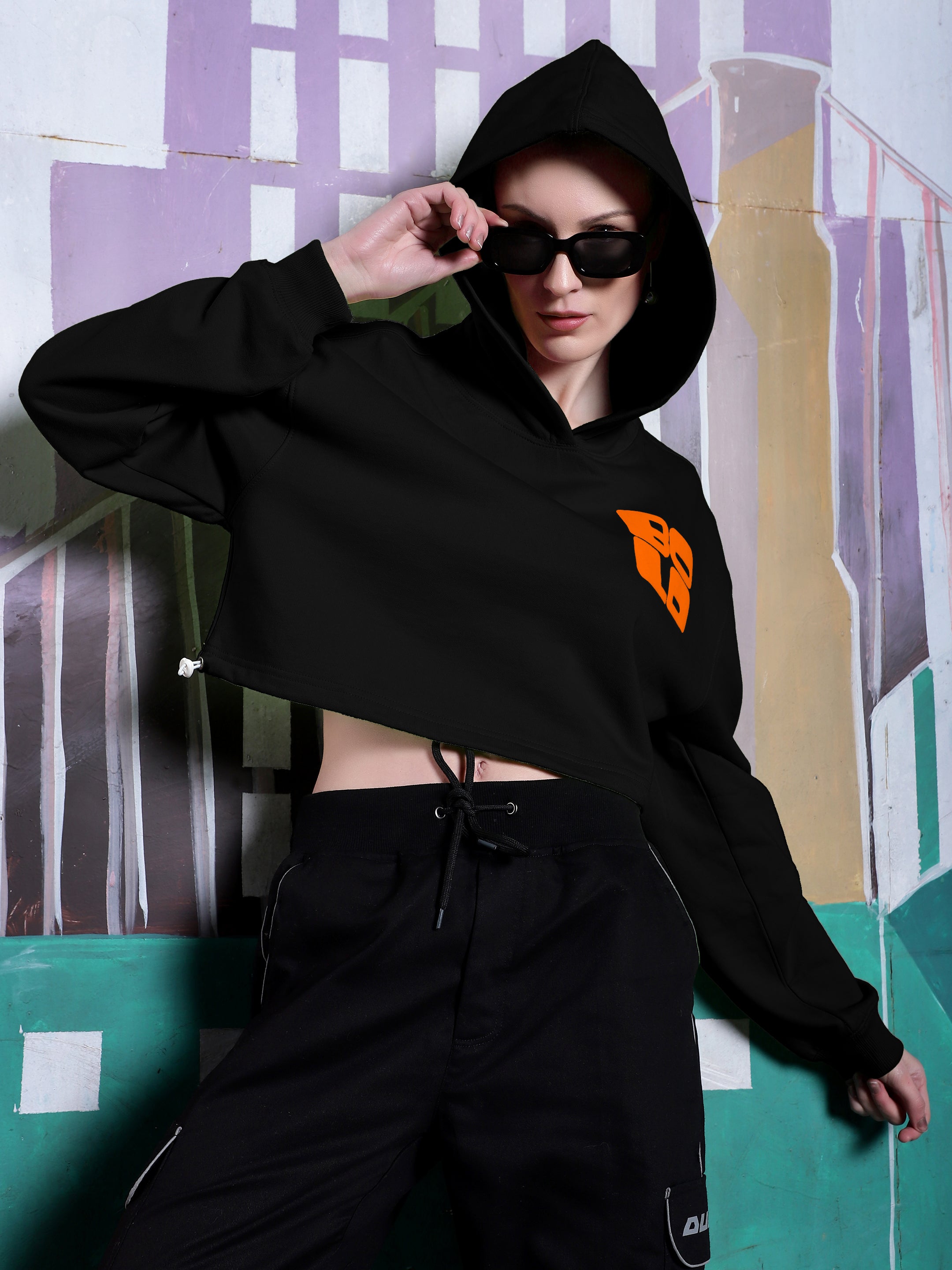 Bold Over- Sized Crop Hoodies (Black) - Wearduds