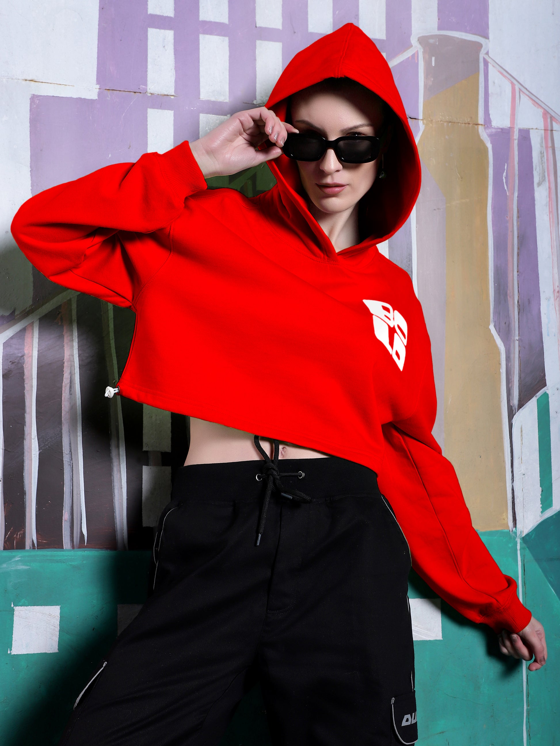 Bold Over- Sized Crop Hoodies (Red) - Wearduds