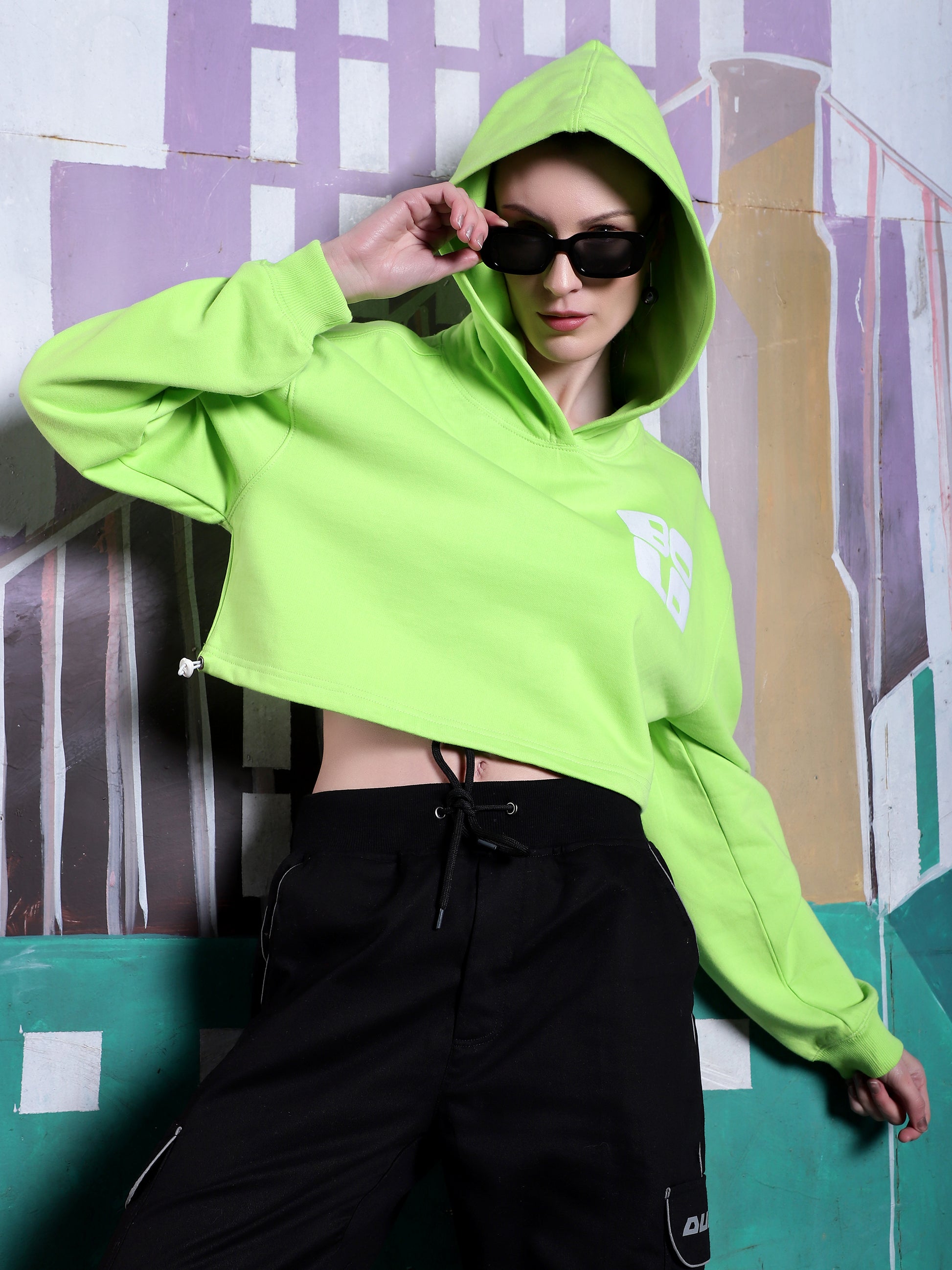 Bold Over- Sized Crop Hoodies (Neon Green) - Wearduds