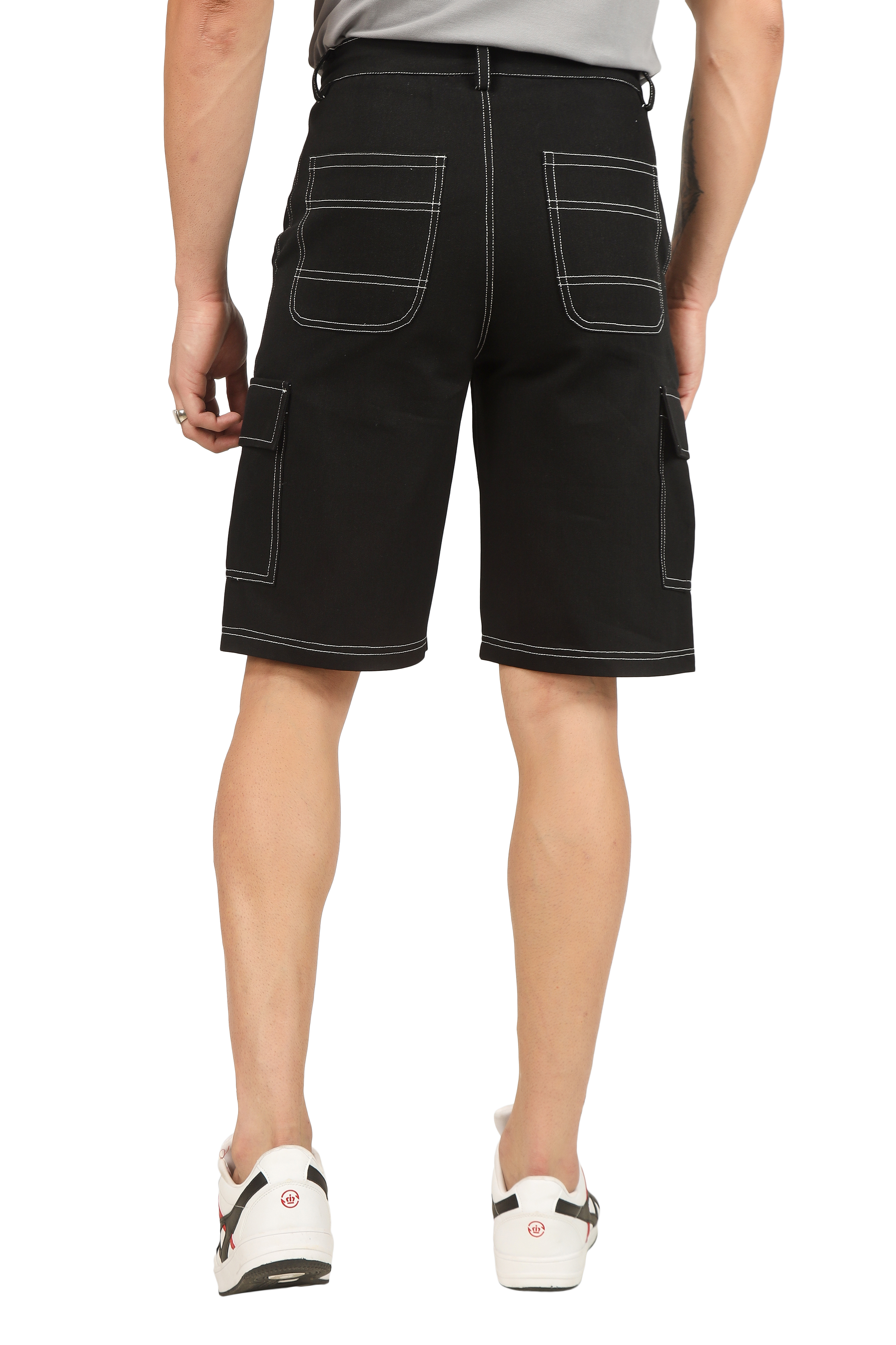 Contrast Stitch Carpenter Shorts (Black) - Wearduds